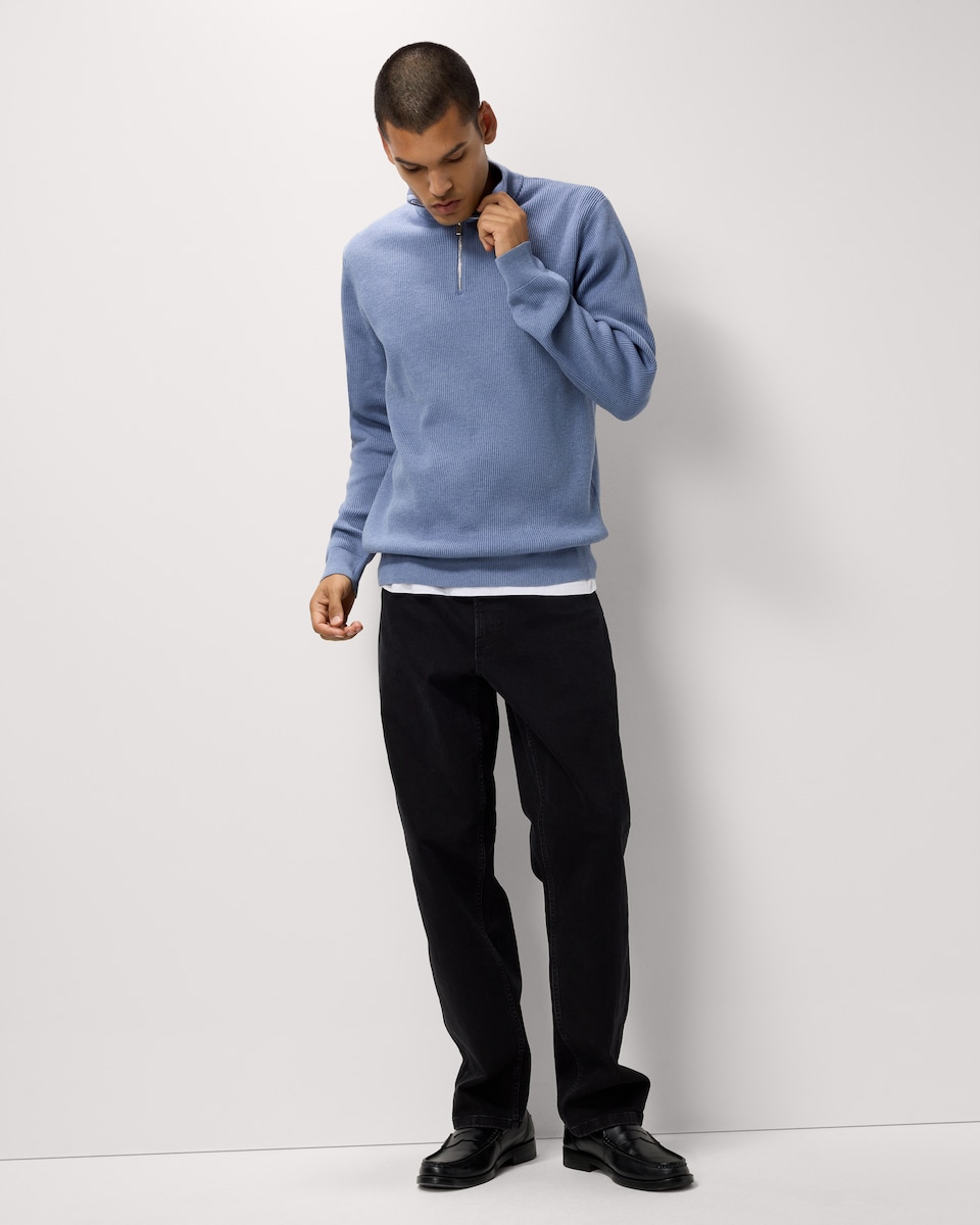 image 1 of F&F Ribbed Half Zip Jumper in Blue