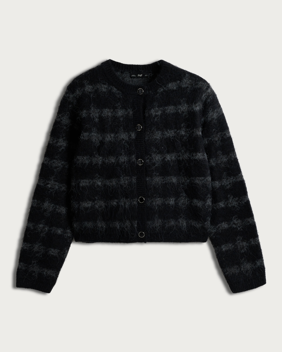 image 1 of F&F Textured Check Print Button Up Cardigan in Multi Black