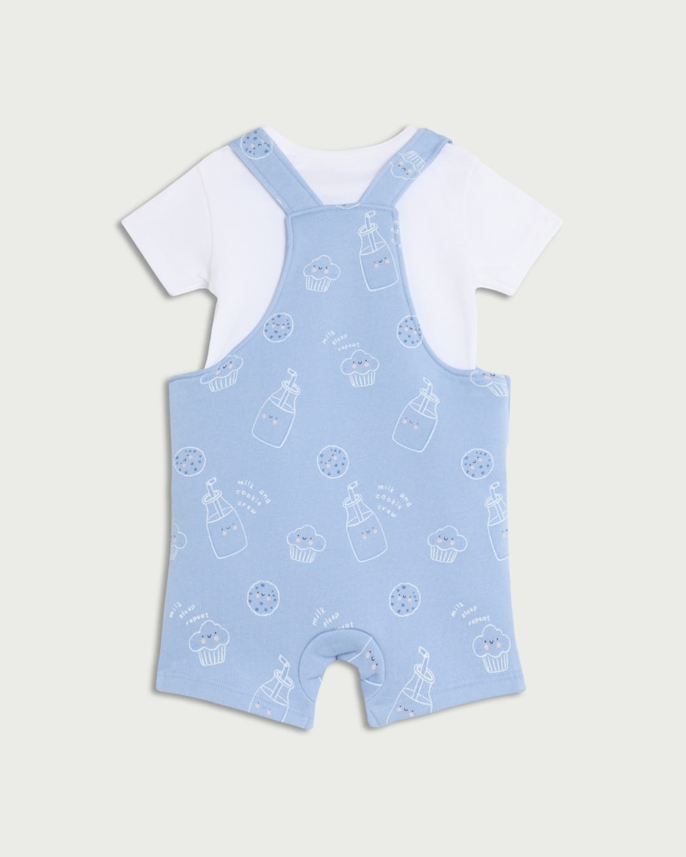 image 1 of F&F Baby 2-Piece Cotton Rich Dungarees and Bodysuit Set in Blue