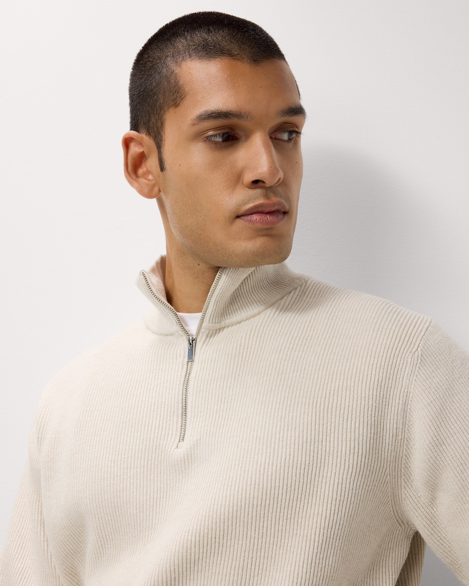 image 1 of F&F Ribbed Half Zip Jumper in Ecru