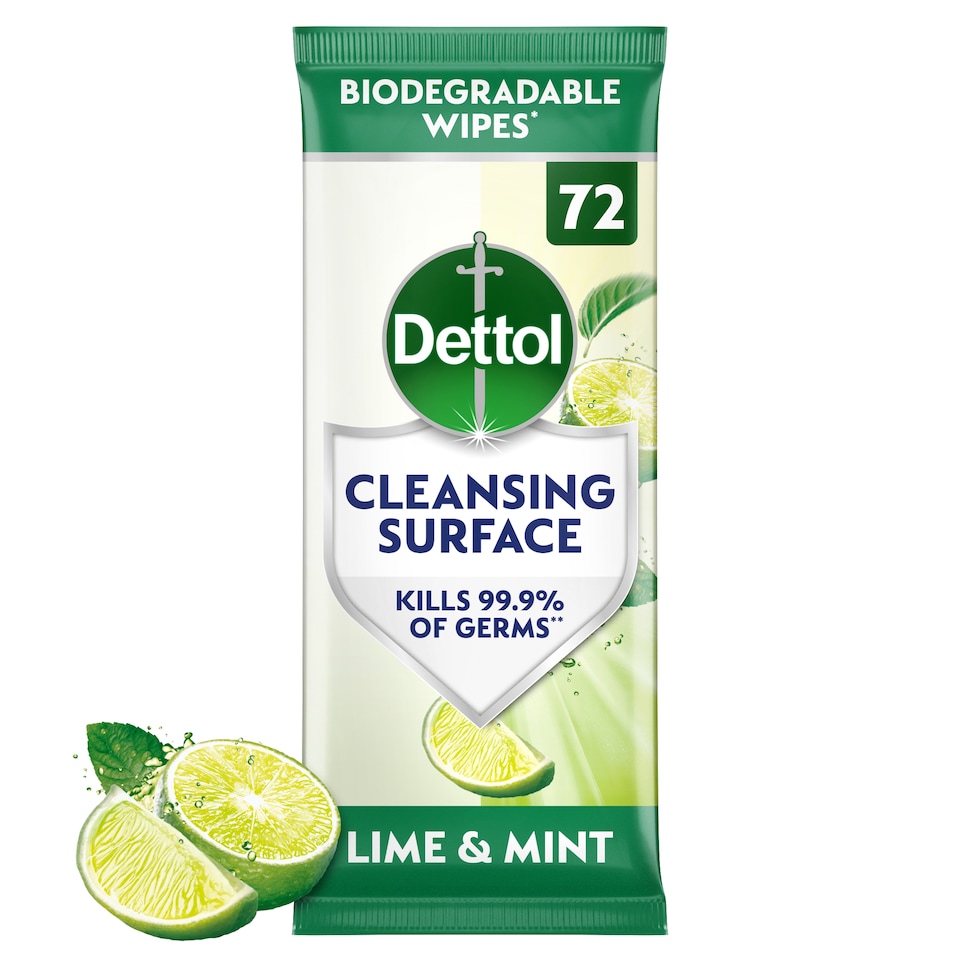Dettol Antibac Cleansing Surface Wipes Lime & Mint 72 Pack