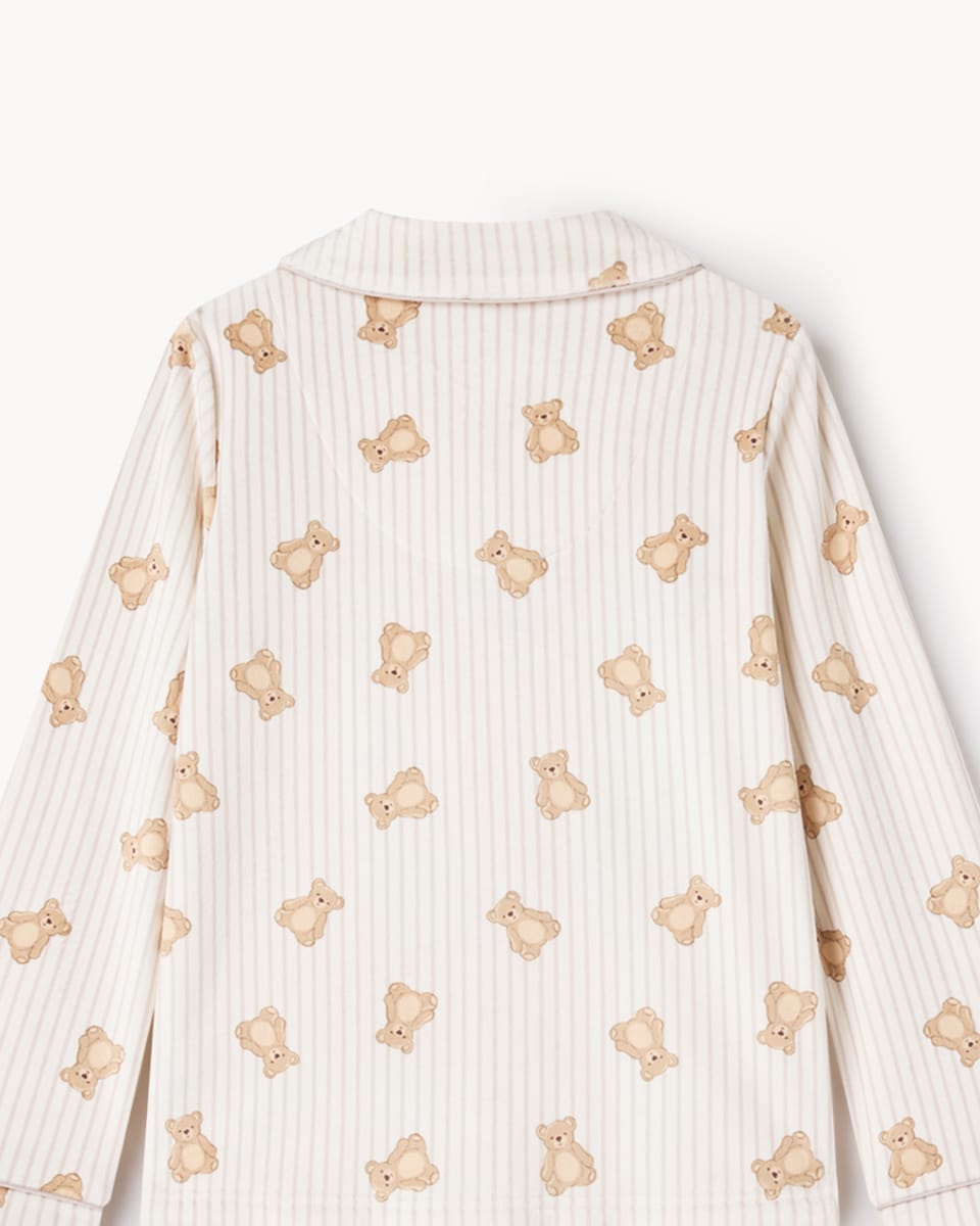 image 1 of F&F Girls Fleece Teddy Bear Revere Pyjama Set in Cream