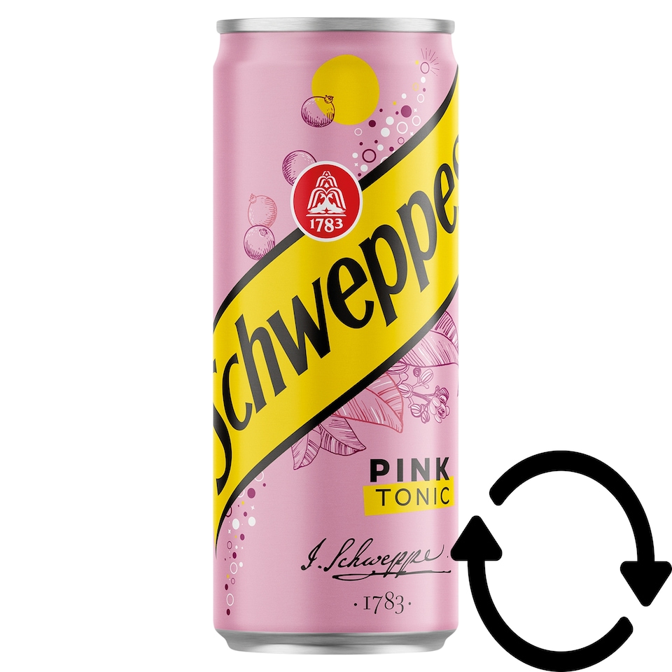 Schweppes Pink Tonic feketeribizli ízű szénsavas üdítőital cukorral és édesítőszerekkel 330 ml