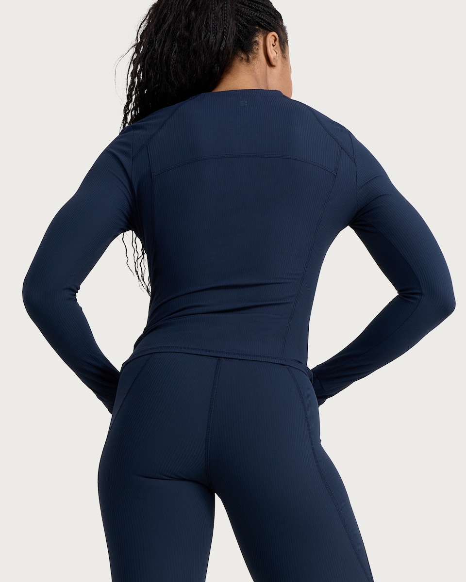 image 1 of F&F Active EVERYHOUR Ribbed Long Sleeved Top in Navy