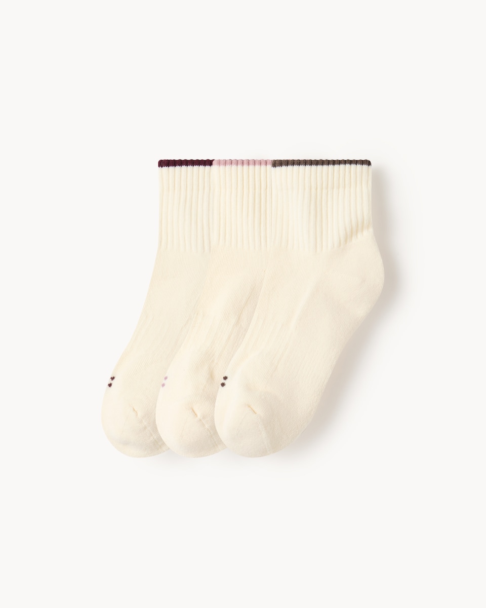 F&F Active 3-Pack Cotton Rich Cropped Socks in Cream