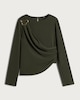 image 4 of F&F Draped Metal Buckle Long Sleeved Co-ord Top in Khaki