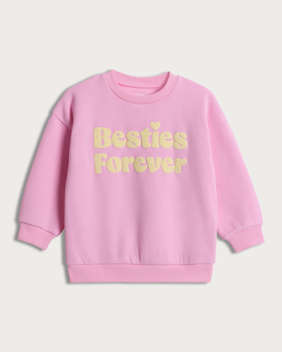 image 1 of F&F Girls Cotton Rich Besties Forever Slogan Sweatshirt in Pink