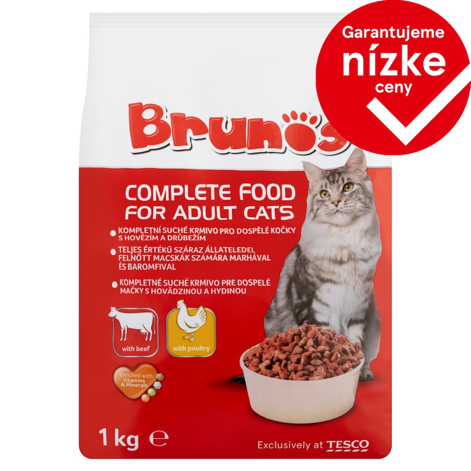 Brunos Kompletné suché krmivo pre dospelé mačky s hovädzinou a hydinou 1 kg