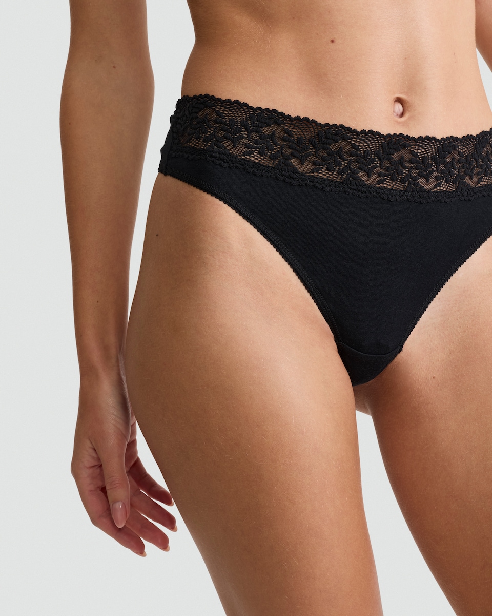 image 1 of F&F 5-Pack Cotton Rich Lace Trim Thongs in Nude