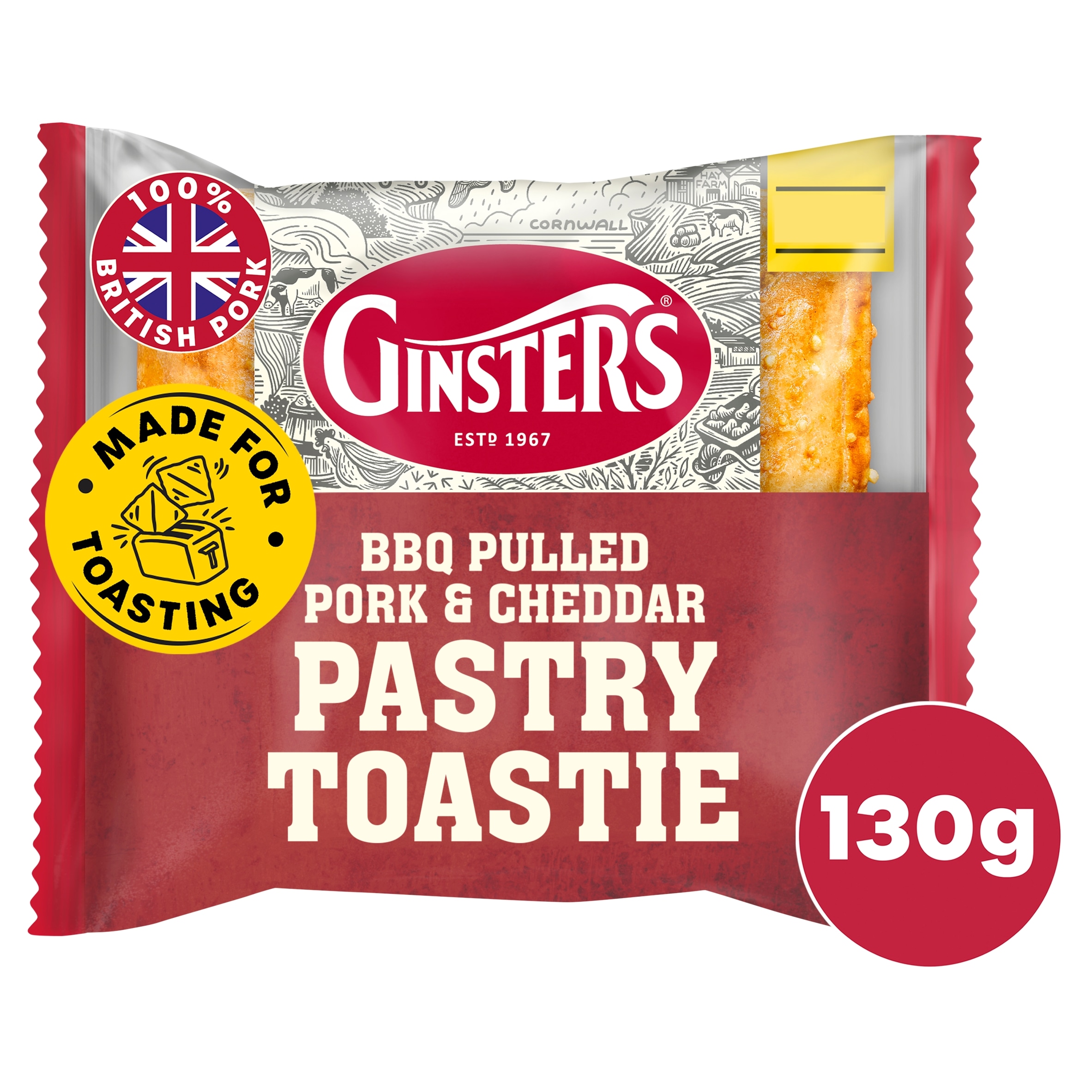 Ginsters BBQ Pulled Pork & Cheddar Pastry Toastie 130g
