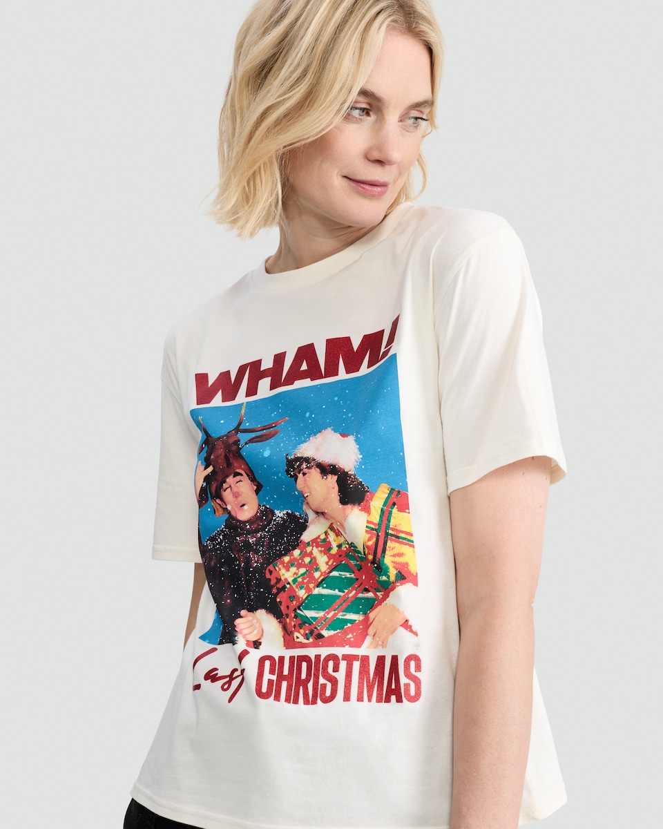 image 1 of Wham! Last Christmas Pure Cotton Short Sleeved T-Shirt in Cream
