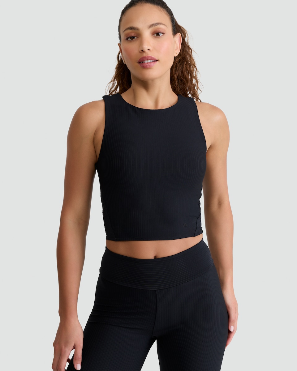 image 1 of Rise by Zara McDermott Ribbed Sleeveless Loungewear Top in Black