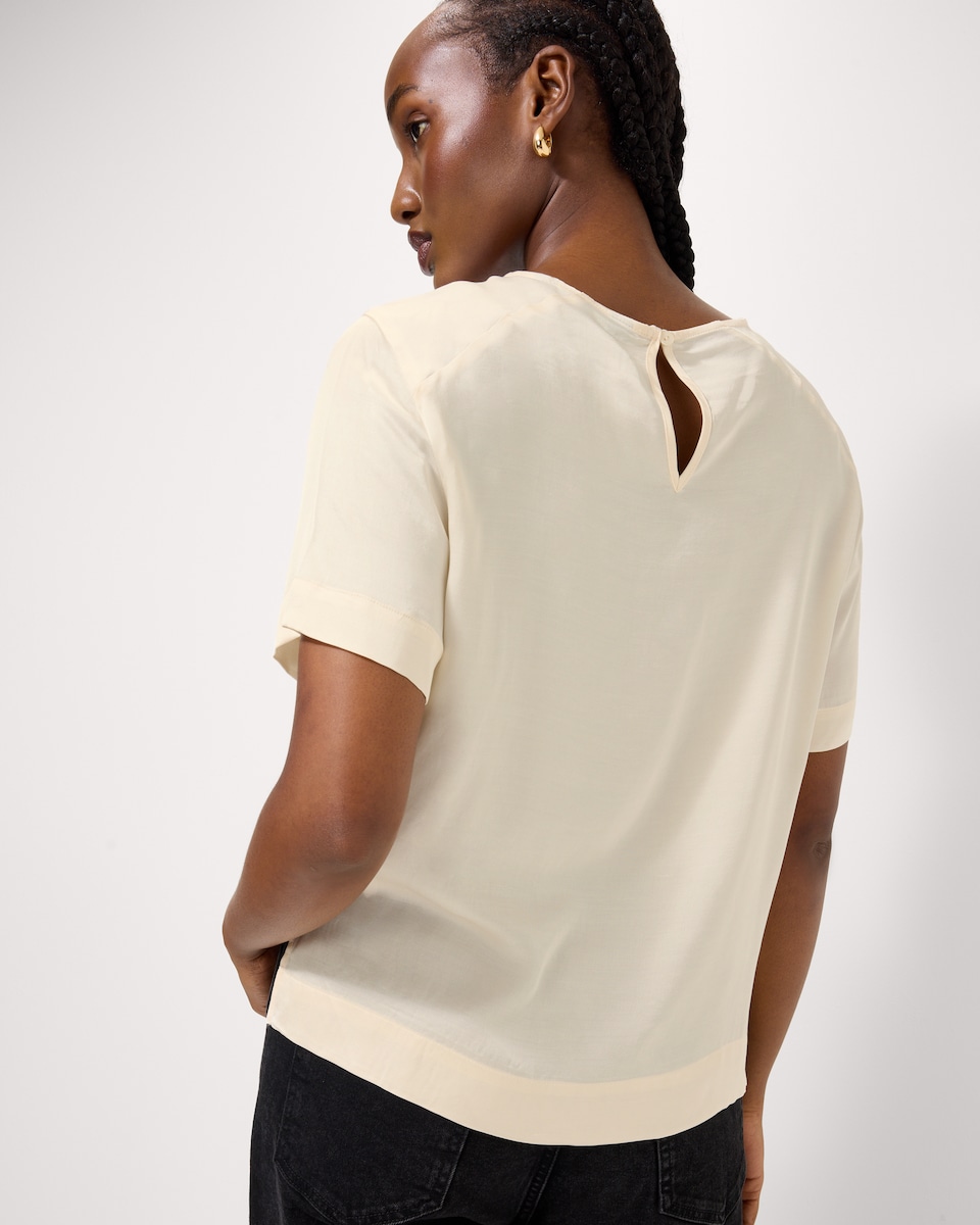 image 1 of F&F Satin Short Sleeved Top in Cream