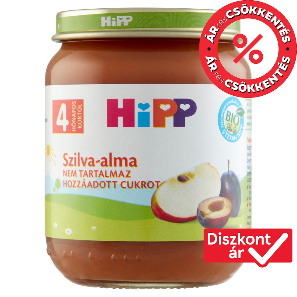 HiPP BIO szilva-alma gyümölcskészítmény bébidesszert 4 hónapos kortól 125 g