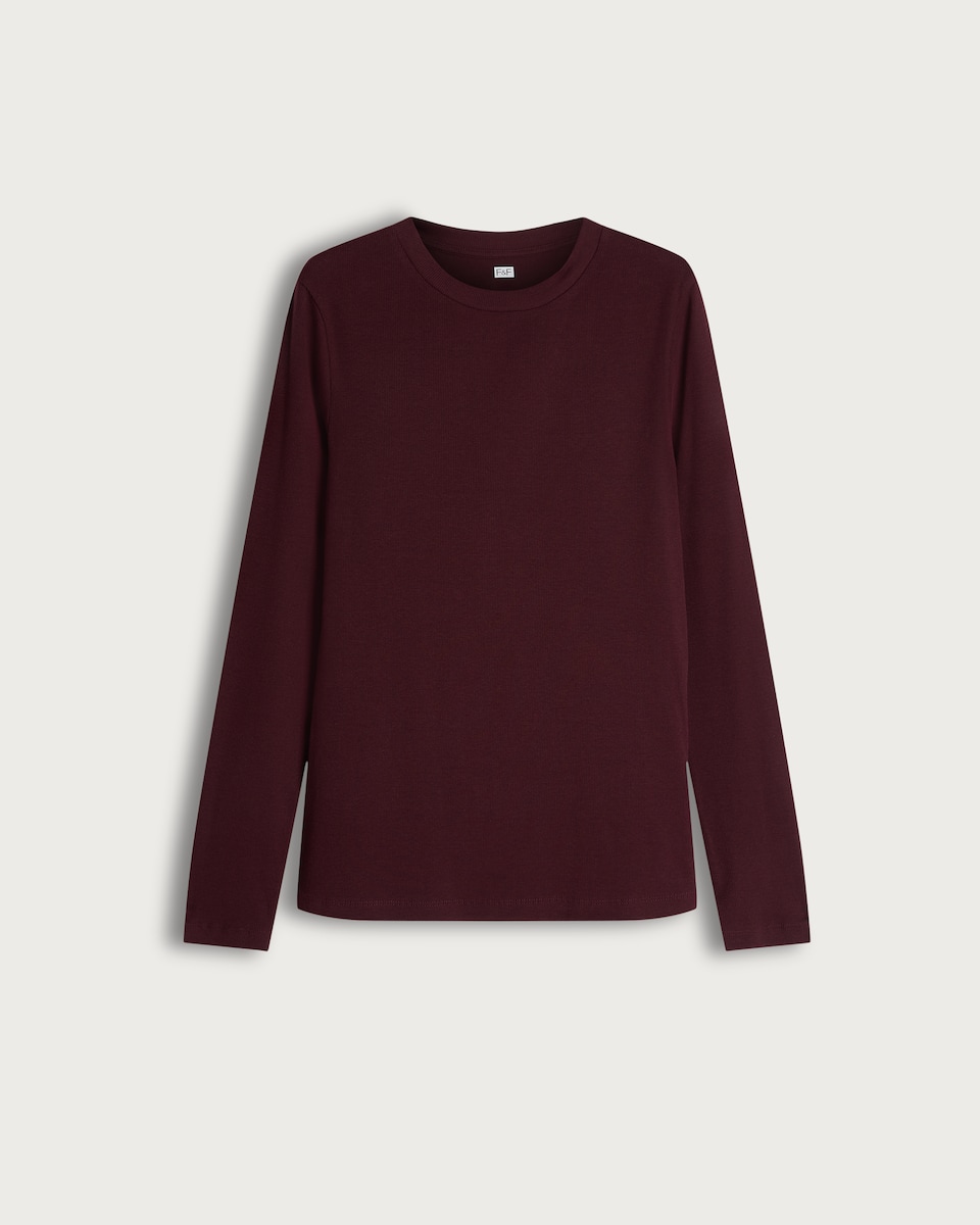F&F Cotton Rich Crew Neck Long Sleeved Top in Burgundy