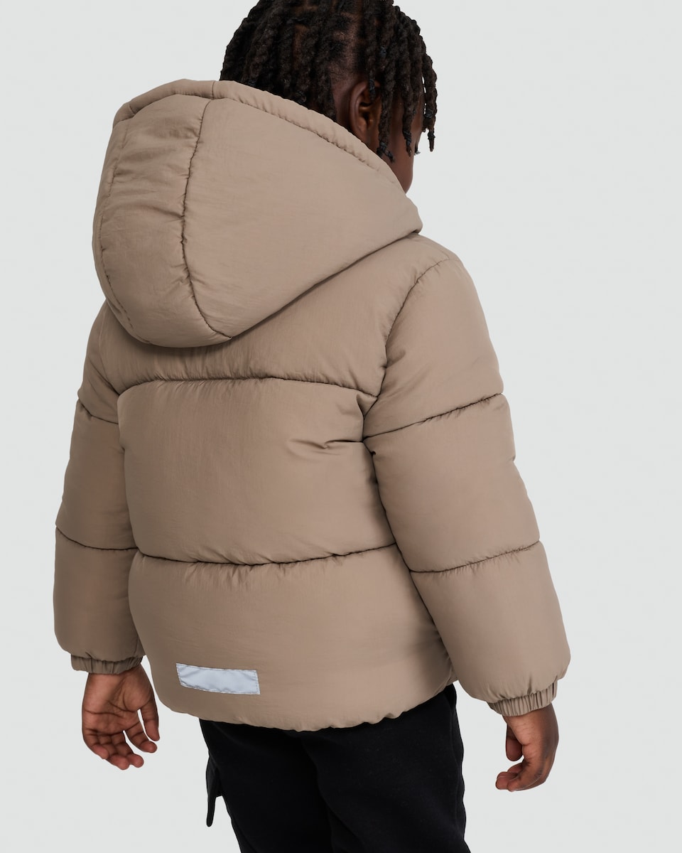 image 1 of F&F Boys Zip Through Hooded Puffer Jacket in Stone