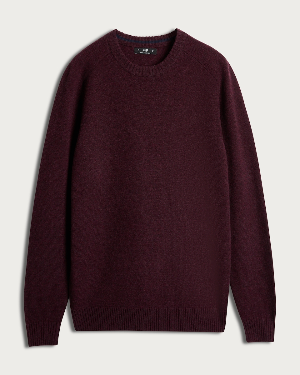 image 1 of F&F Lambswool Knitted Crew Neck Jumper in Burgundy