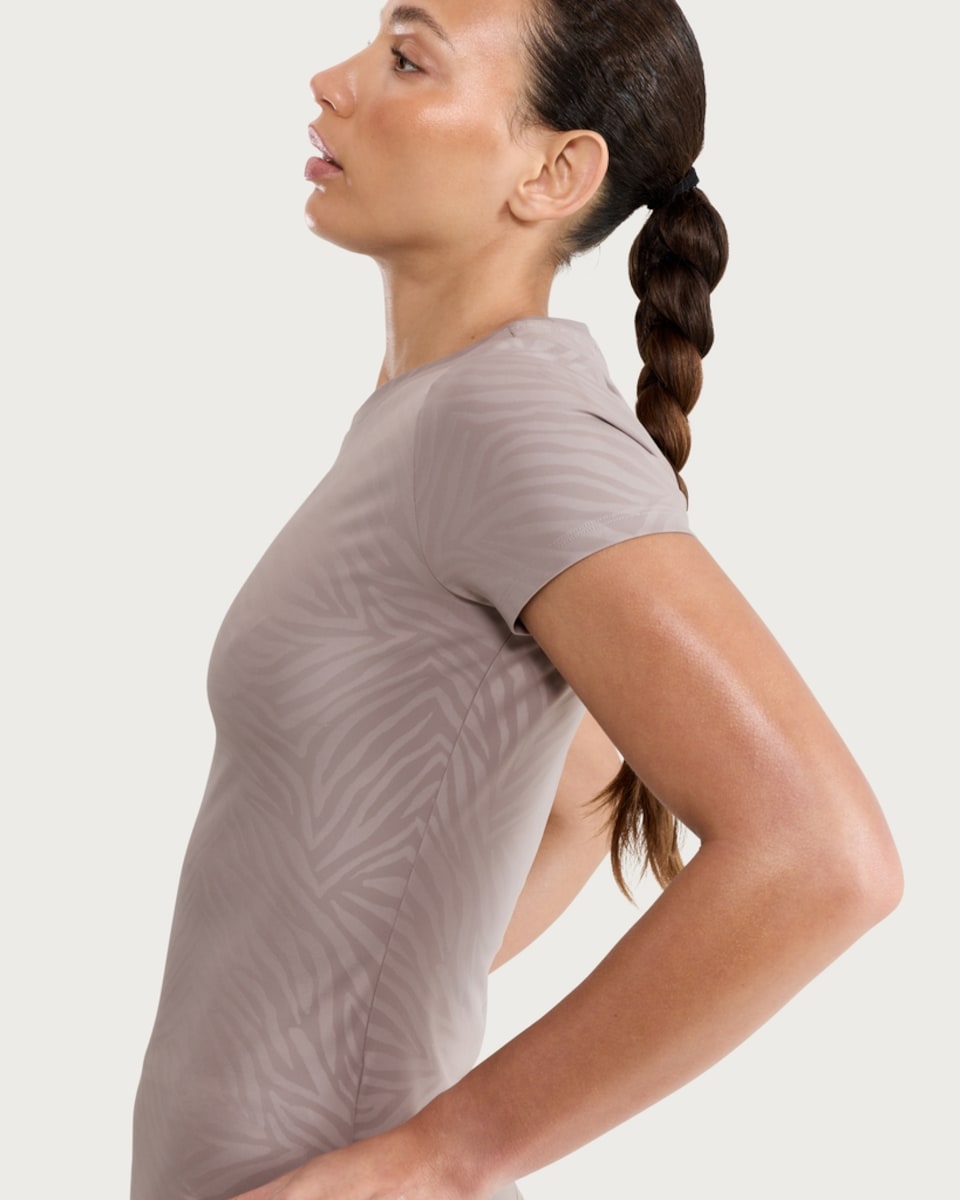 image 1 of F&F Active EVERYHOUR Zebra Print T-Shirt in Brown