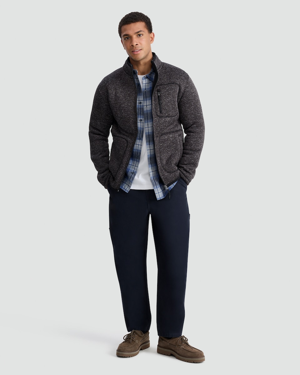 image 1 of F&F Fleece Snit Textured Zip Pocket Jacket in Grey
