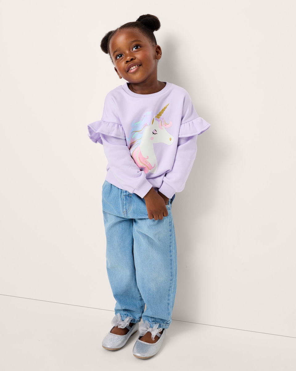 image 1 of F&F Girls Cotton Rich Unicorn Sweatshirt in Lilac