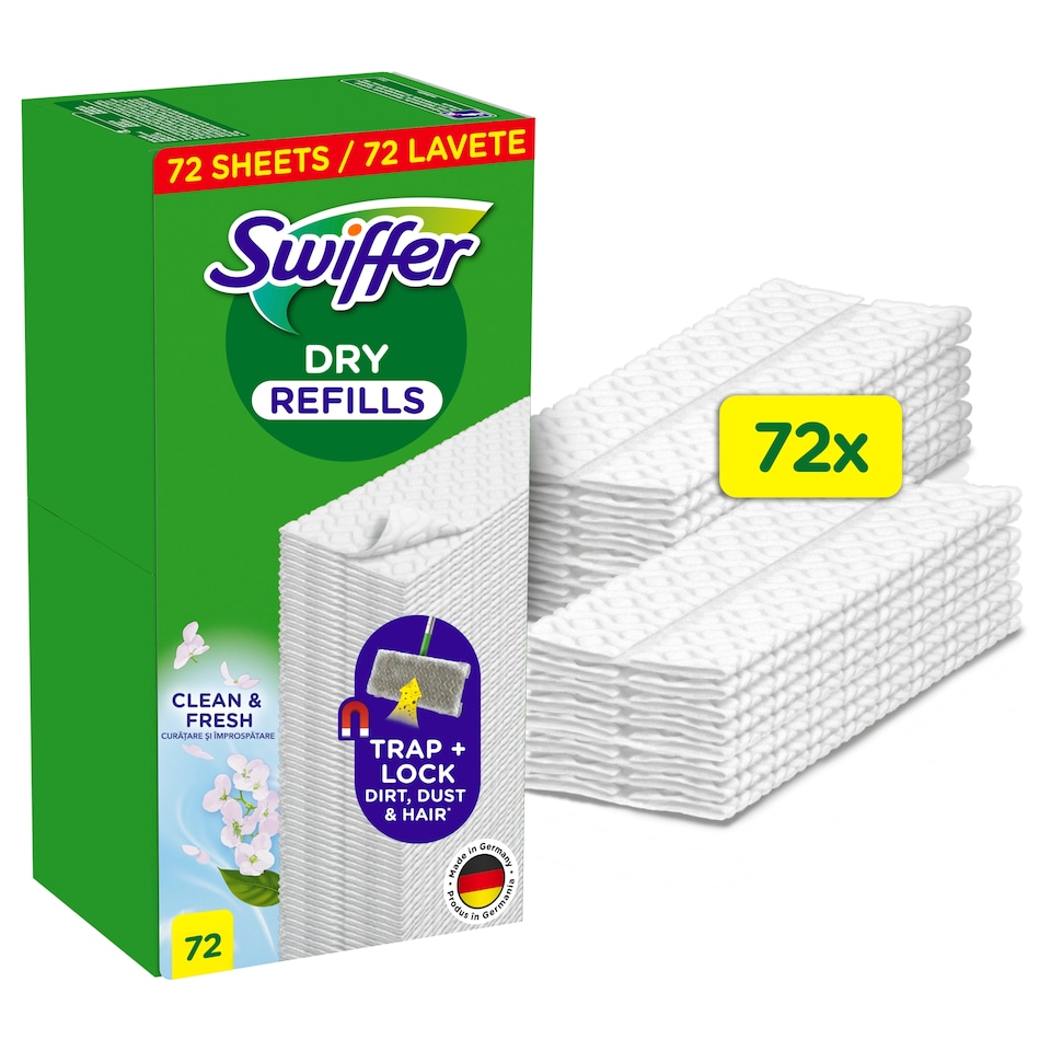 image 1 of Swiffer Náhradné suché utierky na zmeták Clean & Fresh 72 ks, zachytia a uzamknú prach