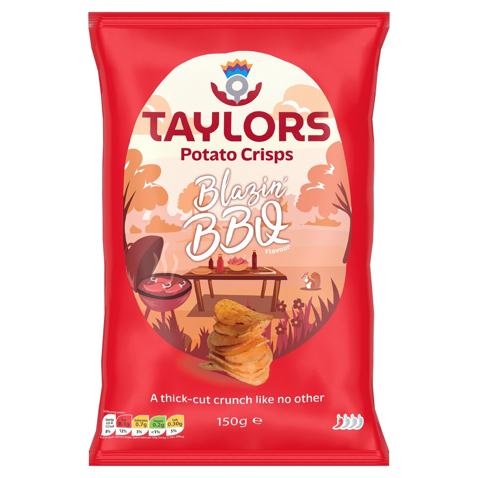 Taylors Blazing BBQ Flavour Straight Cut Potato Crisps 150g