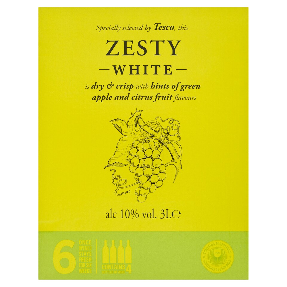 image 1 of Tesco Zesty White Wine Bag In Box 3 Litre