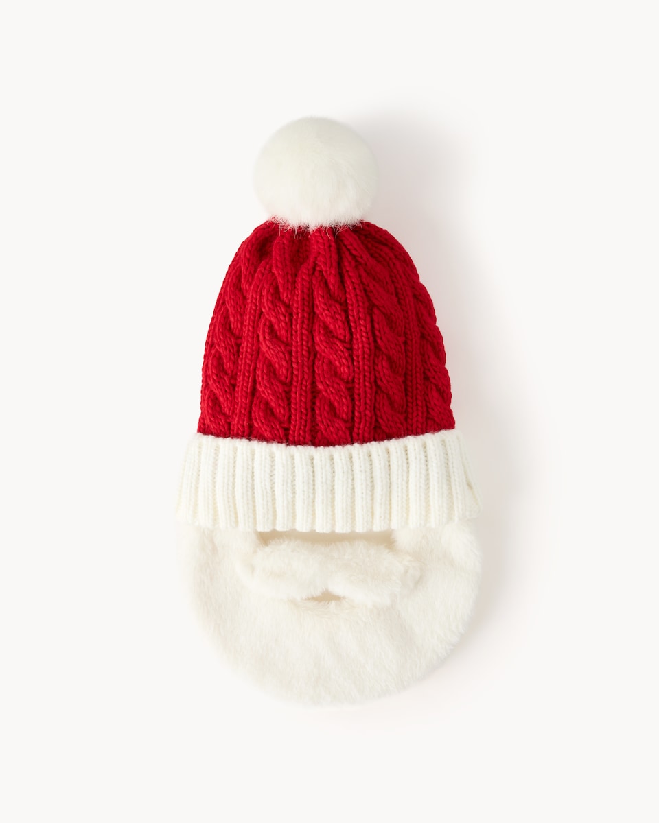 image 1 of Christmas Cable Knit Santa Hat in Red