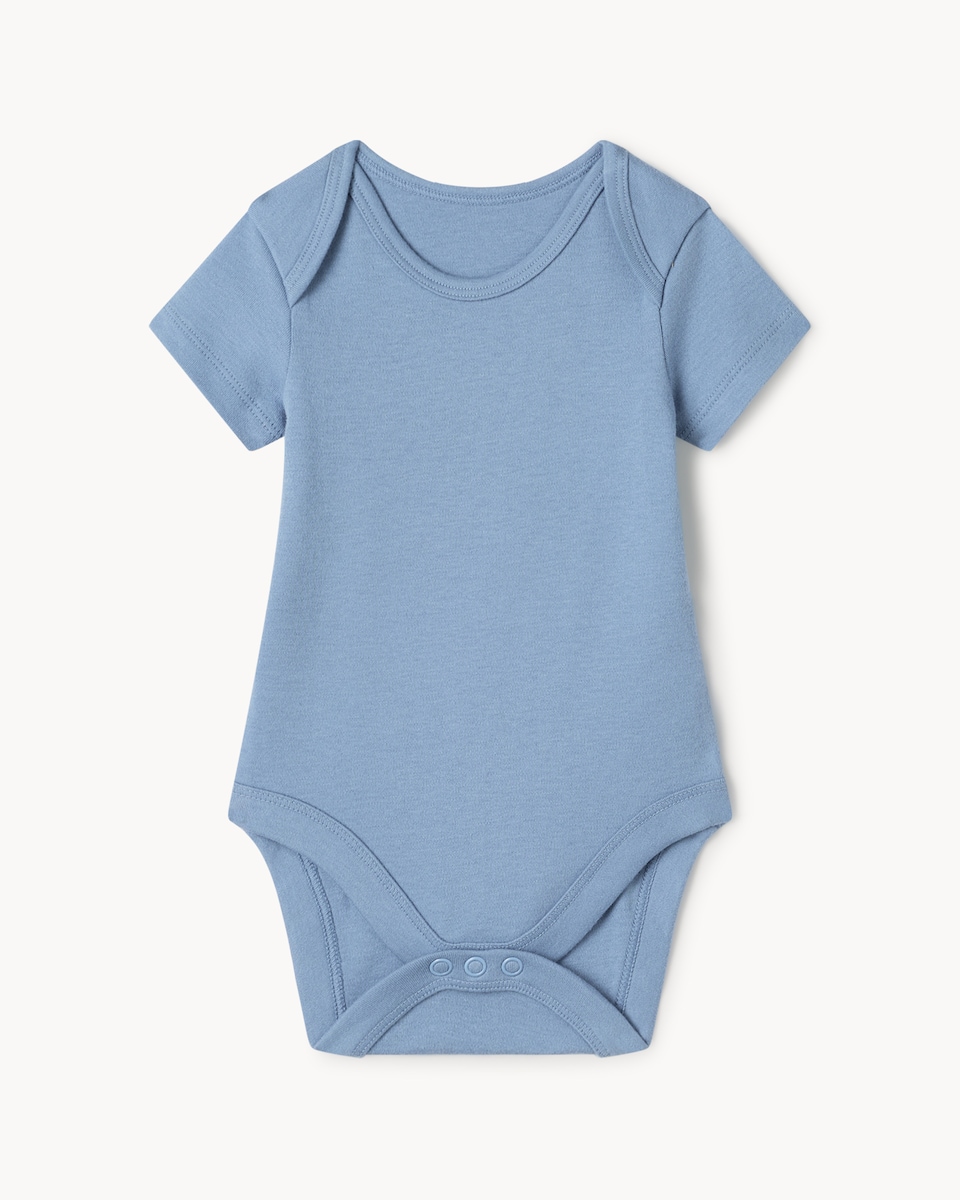 image 1 of F&F Baby 5-Pack Pure Cotton Teddy Bear Short Sleeved Bodysuits in Blue
