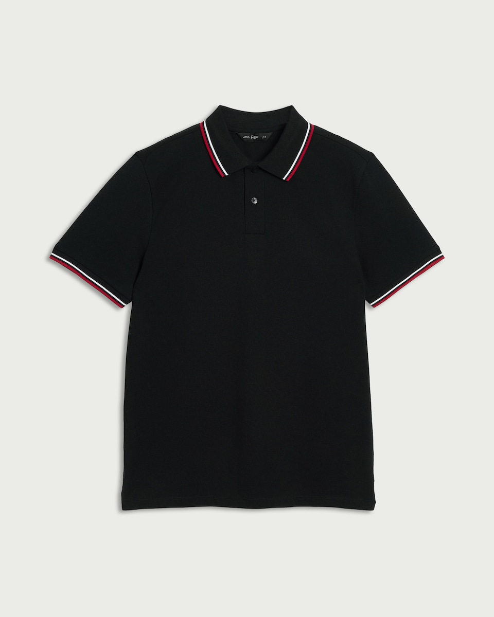 image 1 of F&F Cotton Rich Tipped Polo Shirt in Black