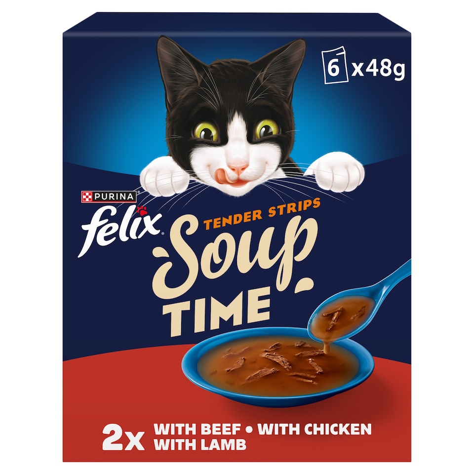 image 1 of Felix Soup Tender Strips Meat Selection Cat Food 6X48g
