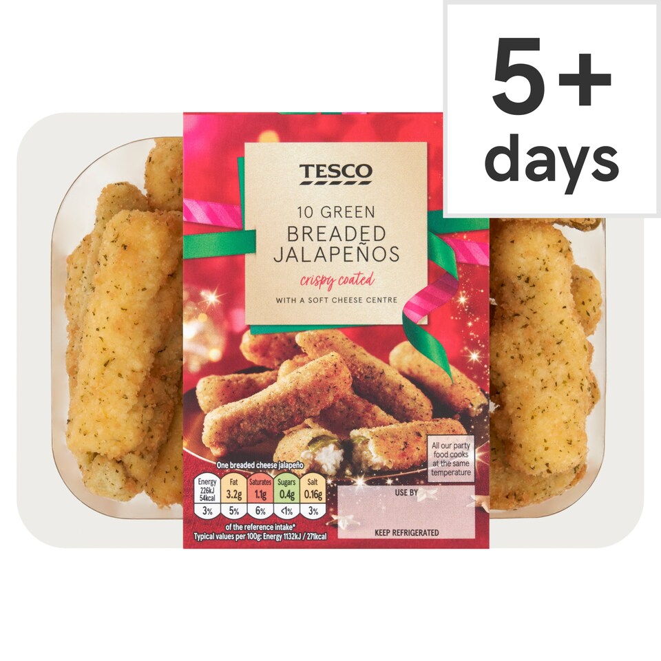 Tesco 10 Green Breaded Jalapenos 200G Tesco Groceries
