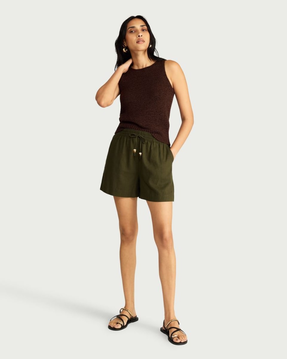 image 1 of F&F Linen Rich Shorts in Khaki