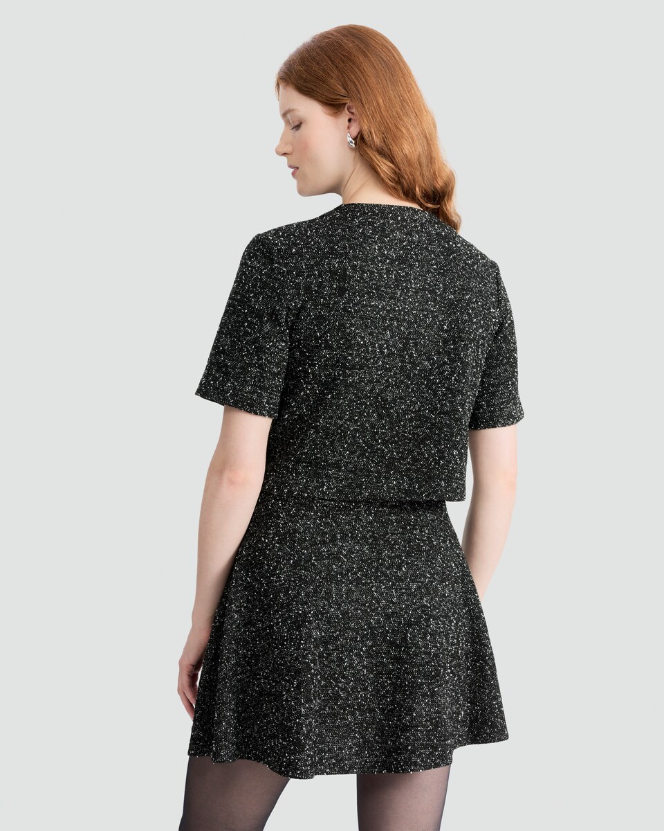 image 1 of F&F Boucle Textured Short Sleeved Jacket in Multi Black White