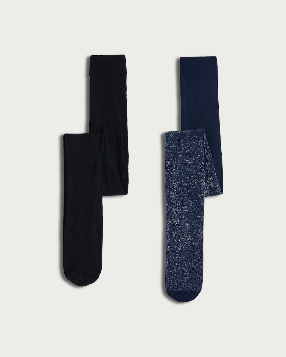 F&F Girls 2-Pack Glitter Tights in Multi