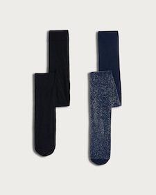 F&F Girls 2-Pack Glitter Tights in Black Multi