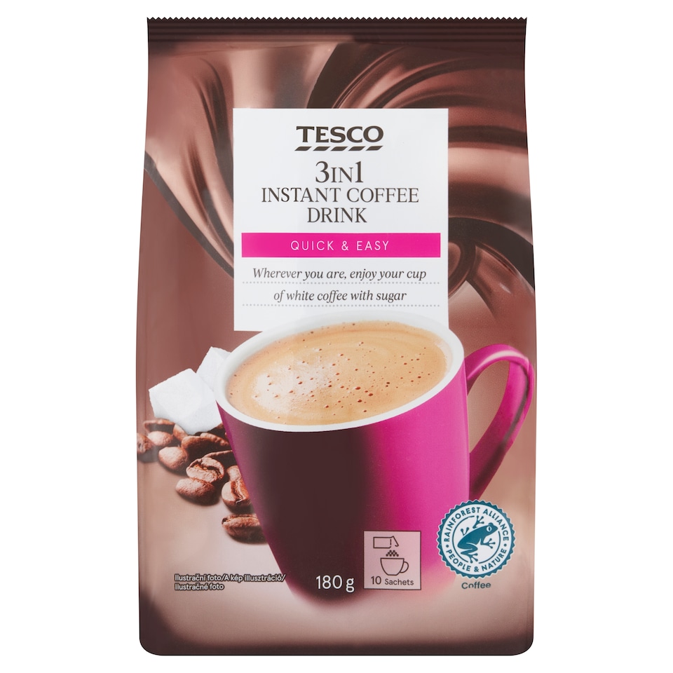 Tesco 3in1 rozpustná zmes na prípravu kávového nápoja 10 x 18 g (180 g)