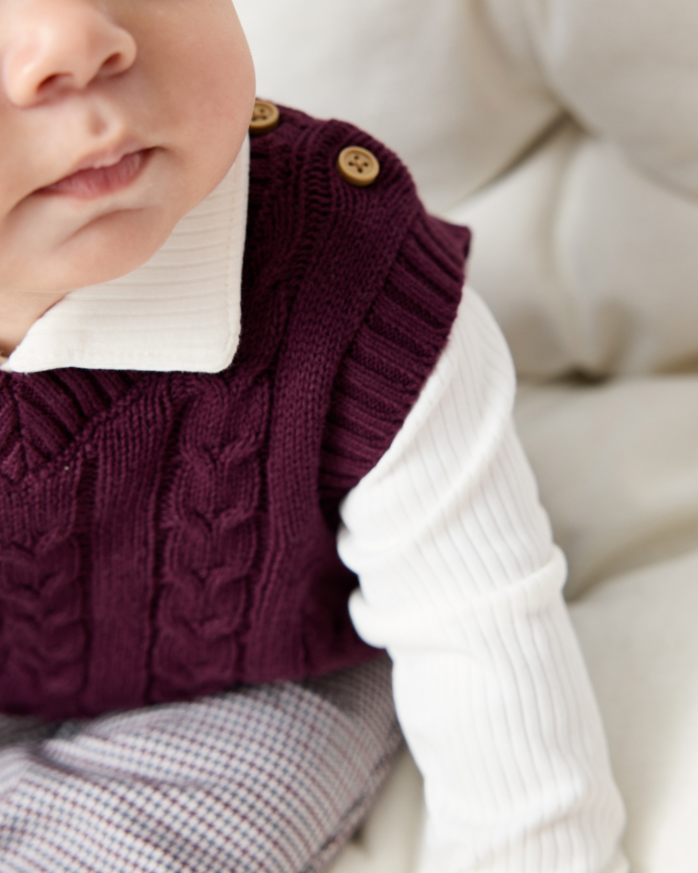 F&F Baby Cotton Rich Knitted Vest, Bodysuit and Trousers Set in Burgundy