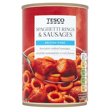 Tesco Spaghetti Rings Sausages In Tomato Sauce 410G