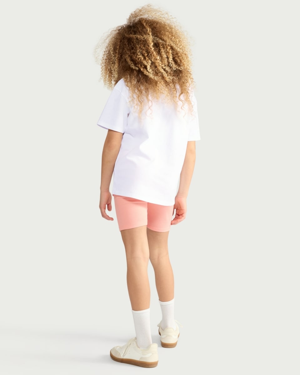 image 1 of F&F Girls 2-Piece Cotton Rich Flower Print T-Shirt and Cycling Shorts Set in Multi White