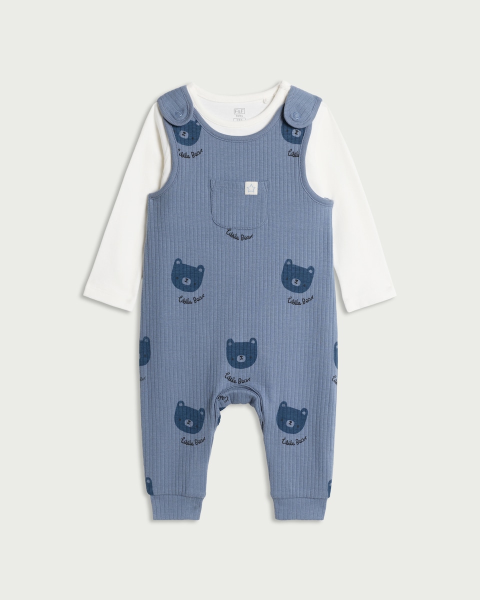 F&F Baby 2-Piece Little Bear Dungarees Set in Blue