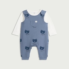 F&F Baby 2-Piece Little Bear Dungarees Set in Blue
