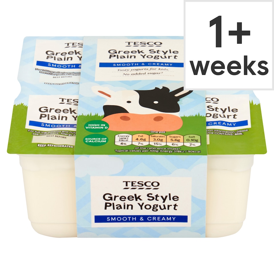 Tesco Greek Style Plain Yogurt 4 x 90g