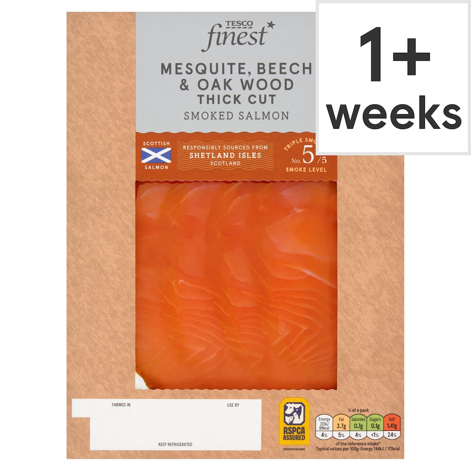 Tesco Finest Mesquite, Beech & Oak Wood Smoked Salmon 100g
