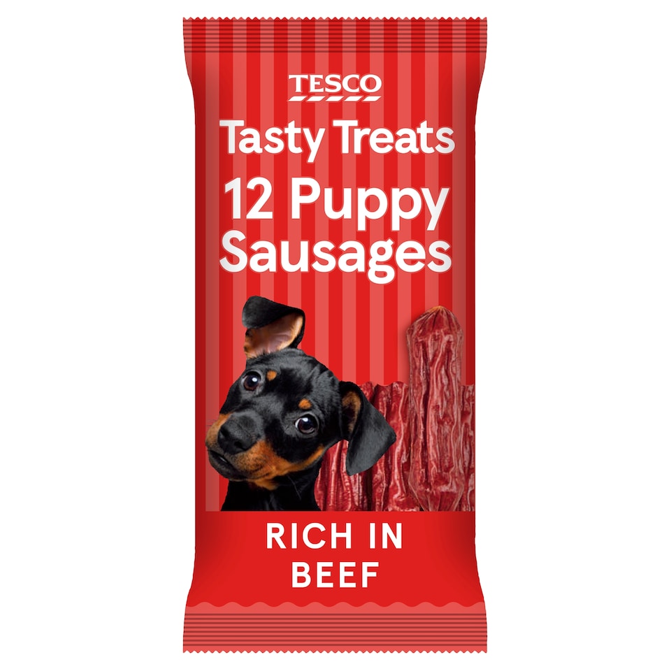 image 1 of Tesco Tasty Treats 12 Puppy Sausages Rich in Beef 30g