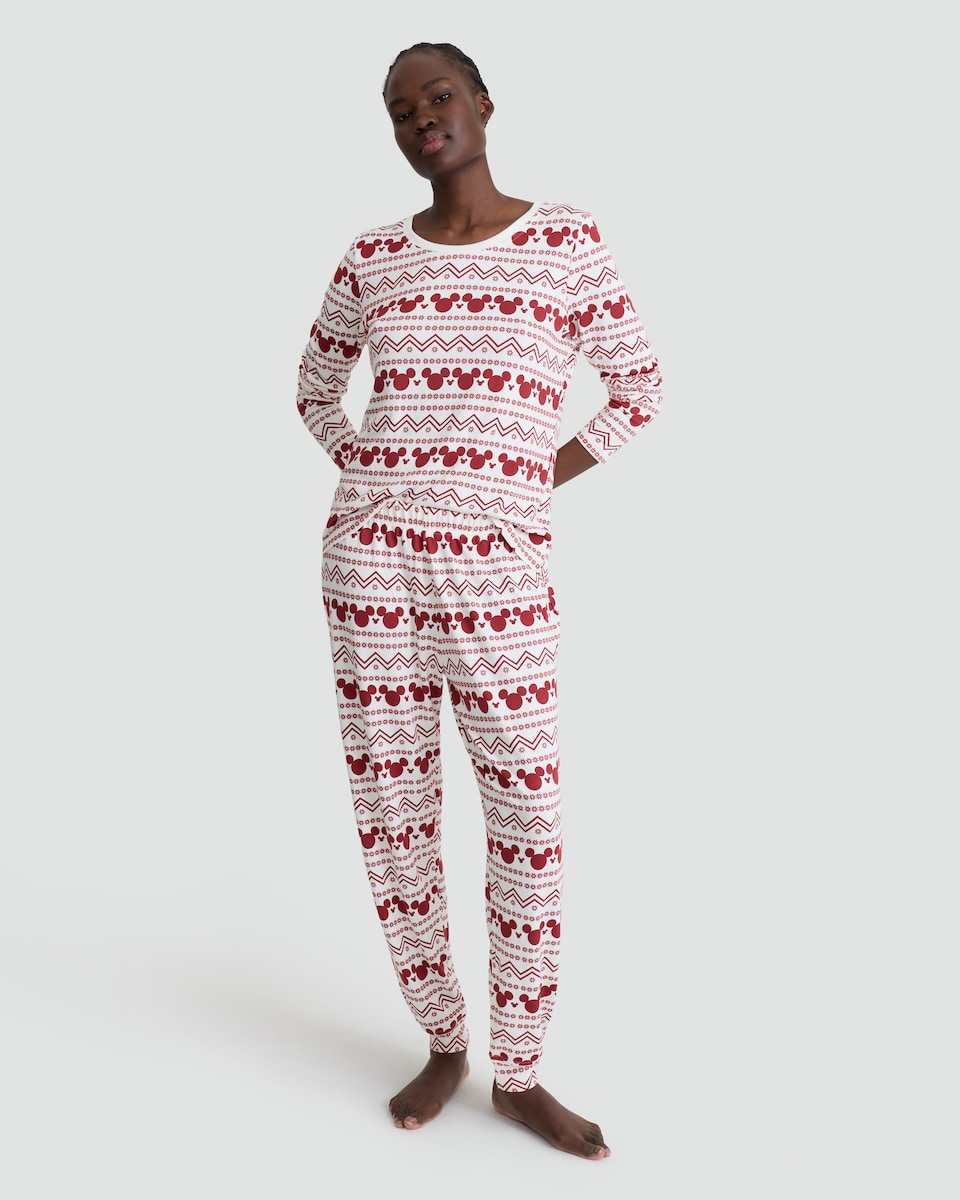 image 1 of Disney Mickey Mouse Fair Isle Print Matching Family Christmas Pyjamas in Multi Red