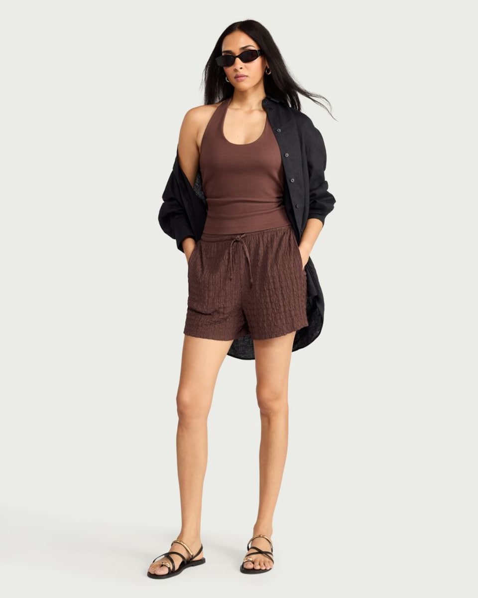 image 1 of F&F Textured Shorts in Brown