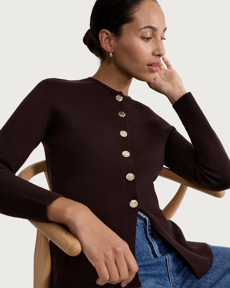 image 1 of F&F Knitted Button Front Cardigan in Chocolate