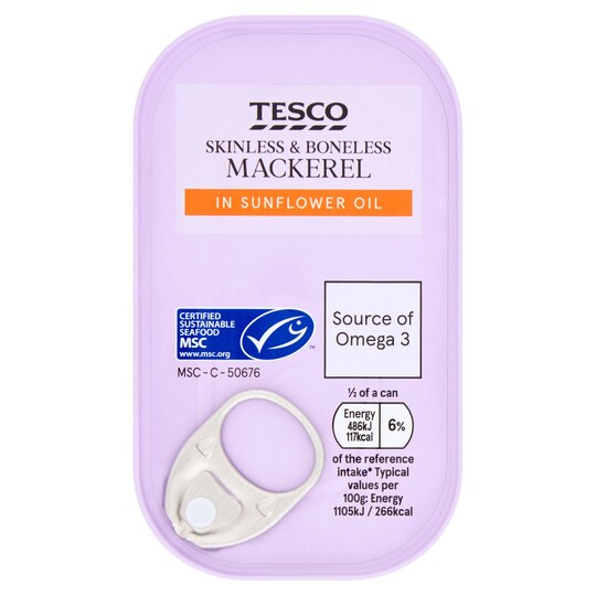 Tesco Mackerel Fillets Sunflower Oil 125G Tesco Groceries
