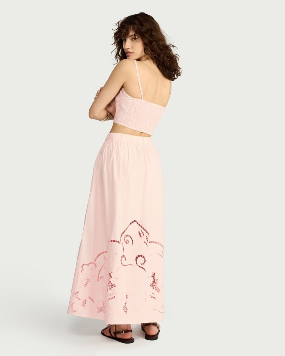 image 1 of F&F Pure Cotton Cutwork Co-ord Midi Skirt in Pink